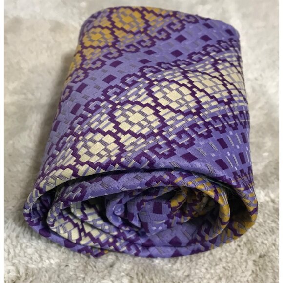 Louis Feraud Paris Designer Silk Tie Purple & Yellow Geometric Pattern - Picture 6 of 6